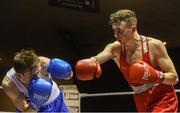 10 February 2017; Brendan Irvine of St Pauls, Antrim, right, exchanges punches with TJ Waite of Ormeau Road BC, during their 52kg bout during the 2016 IABA Elite Boxing Championships at the National Stadium in Dublin. Photo by David Maher/Sportsfile