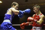 10 February 2017; Connor Jordan of St Aidans BC, left, exchanges punches with Blaine Dobbins of St Josephs, Derry,  during their 49kg  bout during the 2016 IABA Elite Boxing Championships at the National Stadium in Dublin. Photo by David Maher/Sportsfile