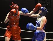 10 February 2017; Amanda Coughlan, left, of Paulstown BC, exchanges punches with Moira McElligot, of St Michaels, Athy, during their 57 kg bout during the 2016 IABA Elite Boxing Championships at the National Stadium in Dublin. Photo by David Maher/Sportsfile