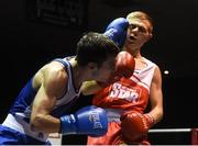 10 February 2017; Evan Metcalfe, left, of Crumlin, exchanges punches with Kurt Walker, of Canal BC, during their 56kg bout during the 2016 IABA Elite Boxing Championships at the National Stadium in Dublin. Photo by David Maher/Sportsfile