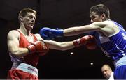 10 February 2017; George Bates, left, of St Marys, Dublin, exchanges punches with Gary McKenna, of Old School BC, during their 60kg bout during the 2016 IABA Elite Boxing Championships at the National Stadium in Dublin. Photo by David Maher/Sportsfile