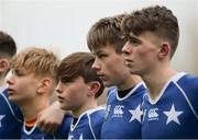 10 February 2017; St Mary's College players, left to right, Gregory Monaghan, Max Svejdar, Seanán Devereux, and Andrew McEvoy, sing to their supporters after the Bank of Ireland Leinster Schools Junior Cup Round 1 match between Newbridge College and St Mary's College at Donnybrook Stadium in Donnybrook, Dublin. Photo by Daire Brennan/Sportsfile