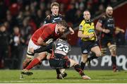 10 February 2017; Darren O'Shea of Munster is tackled by Sam Beard of Newport Gwent Dragons during the Guinness PRO12 Round 14 match between Munster and Newport Gwent Dragons at Irish Independent Park in Cork. Photo by Eóin Noonan/Sportsfile