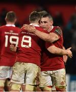 10 February 2017; Tommy O'Donnell and Jack O'Donoghue of Munster celebrate after the Guinness PRO12 Round 14 match between Munster and Newport Gwent Dragons at Irish Independent Park in Cork. Photo by Diarmuid Greene/Sportsfile