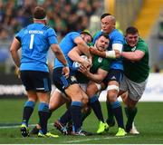 11 February 2017; Cian Healy with the support of his Ireland team-mate Tadhg Furlong is tackled by Lorenzo Cittadini, left, and Sergio Parisse of Italy during the RBS Six Nations Rugby Championship match between Italy and Ireland at the Stadio Olimpico in Rome, Italy. Photo by Stephen McCarthy/Sportsfile