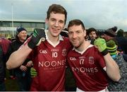 11 February 2017; Shane McGuigan, left, and Barry McGuigan of Slaughtneil celebrate following their side's victory during the AIB GAA Football All-Ireland Senior Club Championship semi-final match between Slaughtneil and St Vincent's at Páirc Esler in Newry. Photo by Seb Daly/Sportsfile