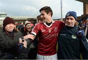 11 February 2017; Christopher McKaigue of Slaughtneil is congratulated by supporters following his side's victory during the AIB GAA Football All-Ireland Senior Club Championship semi-final match between Slaughtneil and St Vincent's at Páirc Esler in Newry. Photo by Seb Daly/Sportsfile