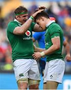 11 February 2017; Garry Ringrose is congratulated by his Ireland team-mate Jamie Heaslip, left, after scoring his side's seventh try during the RBS Six Nations Rugby Championship match between Italy and Ireland at the Stadio Olimpico in Rome, Italy. Photo by Stephen McCarthy/Sportsfile
