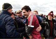 11 February 2017; Christopher McKaigue of Slaughtneil celebrates with supporters after the All-Ireland Senior Club Championship semi-final match between Slaughtneil and St Vincent's at Páirc Esler in Newry. Photo by Oliver McVeigh/Sportsfile