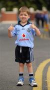 10 July 2011; Dublin supporter four year old Christopher Slater, from Dungannon, Co Tyrone, on their way to the Leinster GAA Football Championship Finals. Croke Park, Dublin. Picture credit: Oliver McVeigh / SPORTSFILE