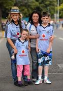 10 July 2011; Dublin supporters from left, Lisa McDonagh, Brigid, Samanatha and Martin Collins, all from Finglas, Dublin, on their way to the Leinster GAA Football Championship Finals. Croke Park, Dublin. Picture credit: Oliver McVeigh / SPORTSFILE