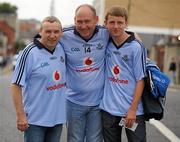 10 July 2011; Dublin supporters from left, Kevin O'Callaghan, Frank Flynn and Ross O'Callaghan, all from Walkinstown, Dublin, on their way to the Leinster GAA Football Championship Finals. Croke Park, Dublin. Picture credit: Oliver McVeigh / SPORTSFILE