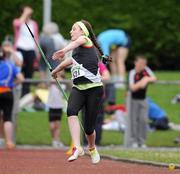 10 July 2011; Michaela Walsh, from Swinford A.C., Co. Mayo, on her way to winning gold during the Under-14 Javelin. Woodie’s DIY Juvenile Track and Field Championships of Ireland, Tullamore Harriers, Tullamore, Co. Offaly. Picture credit: Matt Browne / SPORTSFILE