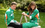 11 July 2011; Members of the Irish squad Ben and Megan Kiely, athletes who are twins and will be competing in the 400m and 400m Hurdles respectively, as the team get together for final preparations ahead of the European Youth Olympic Festival. The Olympic Council of Ireland will be sending the largest team ever, in excess of 60 athletes will compete in 5 sports, Athletics, Cycling, Gymnastics, Swimming and Tennis with a realistic hope of medal success. The European Youth Olympic Festival will take place from the 23rd to the 29th July in Trabzon, Turkey and is a stepping stone for athletes to compete in the Summer Olympic Games in future years. Irish Team for European Youth Olympic Festival, Howth, Dublin. Picture credit: Brendan Moran / SPORTSFILE