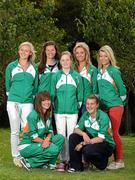 11 July 2011; Members of the Irish squad who will compete in athletics, clockwise from left, Sarah Lavin, 100m Hurdles, Grainne Moynihan, 400m, Síofra Cleirigh Buttner, 1500m, Amy O'Donoghue, 800m, Aisling Croke, high jump, Ciara Giles Doran, 200m, and Megan Kiely, 400m, as the team get together for final preparations ahead of the European Youth Olympic Festival. The Olympic Council of Ireland will be sending the largest team ever, in excess of 60 athletes will compete in 5 sports, Athletics, Cycling, Gymnastics, Swimming and Tennis with a realistic hope of medal success. The European Youth Olympic Festival will take place from the 23rd to the 29th July in Trabzon, Turkey and is a stepping stone for athletes to compete in the Summer Olympic Games in future years. Irish Team for European Youth Olympic Festival, Howth, Dublin. Picture credit: Brendan Moran / SPORTSFILE