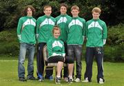 11 July 2011; Members of the Irish squad who will compete in swimming, from left, Sean O'Brien, 200m Individual medley, from Donabate, Dublin, Brendan Gibbons, 1500m freestyle, from Athlone, Co. Westmeath, Brian O'Sullivan, 100m backstroke, 100m and 50m freestyle, from Castleisland, Co. Kerry, David O'Sullivan, 200 and 100m butterfly, from Galway, and Luke Fitzgibbon, 200m backstroke, from New Ross, Co. Wexford, and Clodagh Flood, 200m butterfly, from Knocklyon, Dublin, as the team get together for final preparations ahead of the European Youth Olympic Festival. The Olympic Council of Ireland will be sending the largest team ever, in excess of 60 athletes will compete in 5 sports, Athletics, Cycling, Gymnastics, Swimming and Tennis with a realistic hope of medal success. The European Youth Olympic Festival will take place from the 23rd to the 29th July in Trabzon, Turkey and is a stepping stone for athletes to compete in the Summer Olympic Games in future years. Irish Team for European Youth Olympic Festival, Howth, Dublin. Picture credit: Brendan Moran / SPORTSFILE