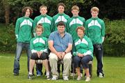 11 July 2011; Members of the Irish squad who will compete in swimming, back, from left, Sean O'Brien, 200m Individual medley, from Donabate, Dublin, Brendan Gibbons, 1500m freestyle, from Athlone, Co. Westmeath, Brian O'Sullivan, 100m backstroke, 100m and 50m freestyle, from Castleisland, Co. Kerry, David O'Sullivan, 200 and 100m butterfly, from Galway, and Luke Fitzgibbon, 200m backstroke, from New Ross, Co. Wexford, with, front, and Clodagh Flood, 200m butterfly, from Knocklyon, Dublin, Paul Donovan, swimming coach and Betty Beattie, swimming team manager, as the team get together for final preparations ahead of the European Youth Olympic Festival. The Olympic Council of Ireland will be sending the largest team ever, in excess of 60 athletes will compete in 5 sports, Athletics, Cycling, Gymnastics, Swimming and Tennis with a realistic hope of medal success. The European Youth Olympic Festival will take place from the 23rd to the 29th July in Trabzon, Turkey and is a stepping stone for athletes to compete in the Summer Olympic Games in future years. Irish Team for European Youth Olympic Festival, Howth, Dublin. Picture credit: Brendan Moran / SPORTSFILE