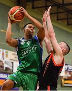 11 February 2017; Trae Pemberton of Garvey's Tralee Warriors in action against Paddy Sullivan of Pyrobel Killester during the Basketball Ireland Super League game between Garvey’s Tralee Warriors and Pyrobel Killester at Tralee Sports Complex in Tralee, Co. Kerry. Photo by Brendan Moran/Sportsfile