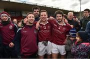 11 February 2017; Slaughtneil players, from left, Peadar Kearney, Se McGuigan and Karl McKaigue celebrate after the game in the AIB GAA Football All-Ireland Senior Club Championship semi-final match between Slaughtneil and St Vincent's at Páirc Esler in Newry. Photo by Oliver McVeigh/Sportsfile