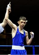 11 February 2017; Stephen McKenna of Old School is named victorious over Myles Casey of St Francis during their 56kg bout during the 2016 IABA Elite Boxing Championships at the National Stadium in Dublin. Photo by Cody Glenn/Sportsfile