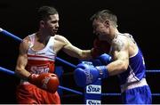 11 February 2017; Gerard Matthews, left, of St Pauls Antrim, exchanges punches with Patrick Mongan of Olympic during their 60kg bout during the 2016 IABA Elite Boxing Championships at the National Stadium in Dublin. Photo by Cody Glenn/Sportsfile