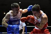 11 February 2017; Patrick Mongan, left, of Olympic Galway,exchanges punches with Gerard Matthews of St Pauls Antrim during their 60kg bout during the 2016 IABA Elite Boxing Championships at the National Stadium in Dublin. Photo by Cody Glenn/Sportsfile