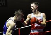 11 February 2017; Gerard Matthews, right, of St Pauls Antrim, exchanges punches with Patrick Mongan of Olympic Galway during their 60kg bout during the 2016 IABA Elite Boxing Championships at the National Stadium in Dublin. Photo by Cody Glenn/Sportsfile