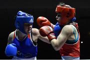 11 February 2017; Ciara Ginty, left, of Geesala, exchanges punches with Cheyanne O’Neill of Ahtlone during their 64kg bout during the 2016 IABA Elite Boxing Championships at the National Stadium in Dublin. Photo by Cody Glenn/Sportsfile