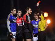 11 February 2017; Tom Parsons of Mayo is shown a red card by referee Padraig Hughes during the Allianz Football League Division 1 Round 2 match between Kerry and Mayo at Austin Stack Park in Tralee, Co. Kerry.  Photo by Brendan Moran/Sportsfile