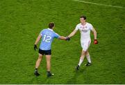 11 February 2017; Ciarán Kilkenny of Dublin shakes hands with Aidan McCrory of Tyrone after the Allianz Football League Division 1 Round 2 match between Dublin and Tyrone at Croke Park in Dublin. Photo by Daire Brennan/Sportsfile