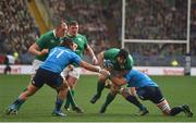 11 February 2017; Sean O'Brien of Ireland is tackled by Giovanbattista Venditti, left, and Andries van Schalkwyk of Italy during the RBS Six Nations Rugby Championship match between Italy and Ireland at the Stadio Olimpico in Rome, Italy. Photo by Ramsey Cardy/Sportsfile