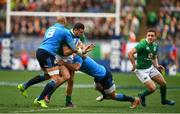 11 February 2017; Robbie Henshaw of Ireland is tackled by Sergio Parisse, left, and Angelo Esposito of Italy during the RBS Six Nations Rugby Championship match between Italy and Ireland at the Stadio Olimpico in Rome, Italy. Photo by Stephen McCarthy/Sportsfile