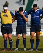 12 February 2017; Leinster's Zane Kirchner, centre, during a moments silence in memory of Joost van der Westhuizen of South Africa, who passed away earlier this week during the Guinness PRO12 Round 14 match between Benetton Treviso and Leinster at Stadio Monigo in Treviso, Italy. Photo by Stephen McCarthy/Sportsfile