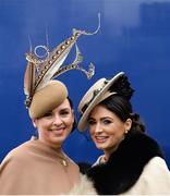 12 February 2017; Racegoers Suzanne McGarry, left, from Sligo Town and Maria Osbourne, from Kilrush, Co Kildare. Horse Racing from Leopardstown. Leopardstown, Co. Dublin.  Photo by Cody Glenn/Sportsfile
