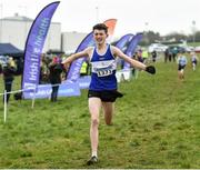 12 February 2017; Ben Carr of Finn Valley AC celebrates winning the boys under-17 B 3000m during the Irish Life Health National Masters & Juvenile B XC Championships at Waterford I.T. in Waterford. Photo by Matt Browne/Sportsfile