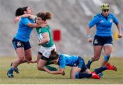 12 February 2017; Jenny Murphy of Ireland is tackled by Maria Magatti and Lucia Cammarano of Italy during the RBS Women's Six Nations Rugby Championship game between Italy and Ireland at Stadio Tommaso Fattori in L'Aquila, Italy. Photo by Roberto Bregani/Sportsfile