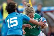 12 February 2017; Alison Miller, Ireland, takes on  Manuela Furlan of Italy, during the RBS Women's Six Nations Rugby Championship game between Italy and Ireland at Stadio Tommaso Fattori in L'Aquila, Italy. Photo by Roberto Bregani/Sportsfile