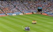 10 July 2011; The Dublin and Wexford teams gather together in huddles before the game. Leinster GAA Football Senior Championship Final, Dublin v Wexford, Croke Park, Dublin. Picture credit: Brendan Moran / SPORTSFILE