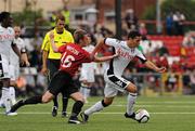 14 July 2011; Karim Frez, Fulham, in action against David McMaster, Crusaders. UEFA Europa League, Second Qualifying Round, 1st Leg, Crusaders v Fulham, Seaview, Belfast, Co. Antrim. Picture credit: Oliver McVeigh / SPORTSFILE