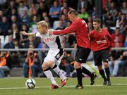 14 July 2011; Damien Duff, Fulham, in action against Stephen McBride, Crusaders. UEFA Europa League, Second Qualifying Round, 1st Leg, Crusaders v Fulham, Seaview, Belfast, Co. Antrim. Picture credit: Oliver McVeigh / SPORTSFILE