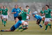 12 February 2017; Ailsa Hughes of Ireland offloads tha ball to Claire Molloy as she is tackled by Lucia Cammarano of Italy during the RBS Women's Six Nations Rugby Championship game between Italy and Ireland at Stadio Tommaso Fattori in L'Aquila, Italy. Photo by Roberto Bregani/Sportsfile