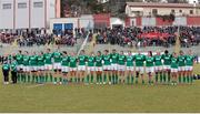 12 February 2017; Ireland Women’s players during the anthem ceremony of the RBS Women's Six Nations Rugby Championship game between Italy and Ireland at Stadio Tommaso Fattori in L'Aquila, Italy. Photo by Roberto Bregani/Sportsfile