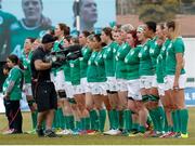 12 February 2017; The Ireland squad stand during the National Anthem before the RBS Women's Six Nations Rugby Championship game between Italy and Ireland at Stadio Tommaso Fattori in L'Aquila, Italy. Photo by Roberto Bregani/Sportsfile