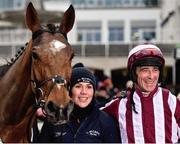12 February 2017; Davy Russell in the winner's enclosure with Mega Fortune after winning the Spring Juvenile Hurdle at Leopardstown. Leopardstown, Co. Dublin.  Photo by Cody Glenn/Sportsfile