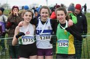 12 February 2017; Winner of the Girl's under-15 2500m Doireann Nifhlatharta of Meath with second place Orla Reidy, left, of St. Coca's AC Co Kildare and third place Holly Brennan, right, from Co Meath during Irish Life Health National Masters & Juvenile B XC Championships at Waterford I.T. in Waterford. Photo by Matt Browne/Sportsfile