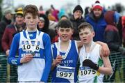 12 February 2017; Winner of the Boy's under-13 2000m Callum McElhinney of Bantry AC Co Cork with third place Conn Willans, left, of West Waterford AC and second place Tadhg McCauley, right, of St. Coca's AC Co Kildare during the  Irish Life Health National Masters & Juvenile B XC Championships at Waterford I.T. in Waterford. Photo by Matt Browne/Sportsfile