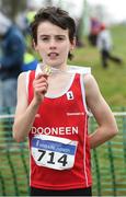 12 February 2017; Alan McCutcheon of Dooneen AC Limerick City after he won the boys under-11 1000m during the Irish Life Health National Masters & Juvenile B XC Championships at Waterford I.T. in Waterford. Photo by Matt Browne/Sportsfile