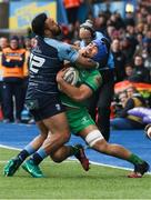 12 February 2017; Nepia Fox-Matamua of Connacht is tackled by Willis Halaholo of Cardiff Blues during the Guinness PRO12 Round 14 match between Cardiff Blues and Connacht at BT Sport Arms Park in Cardiff, Wales. Photo by Gareth Everett/Sportsfile
