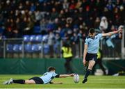 12 February 2017; Harry Byrne of St. Michael's College scoring a penalty for his side during the Bank of Ireland Leinster Schools Senior Cup second round game between Belvedere College and St. Michael's College at Donnybrook Stadium in Donnybrook, Dublin. Photo by Eóin Noonan/Sportsfile