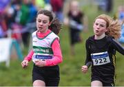 12 February 2017; Lucy Lynch, left, of Carraig-Na-Bhfear AC Co Cork goes past Lucy Sheridan of Dunleer AC Co Louth on her way to winning the girls under-11 1000m during the Irish Life Health National Masters & Juvenile B XC Championships at Waterford I.T. in Waterford. Photo by Matt Browne/Sportsfile